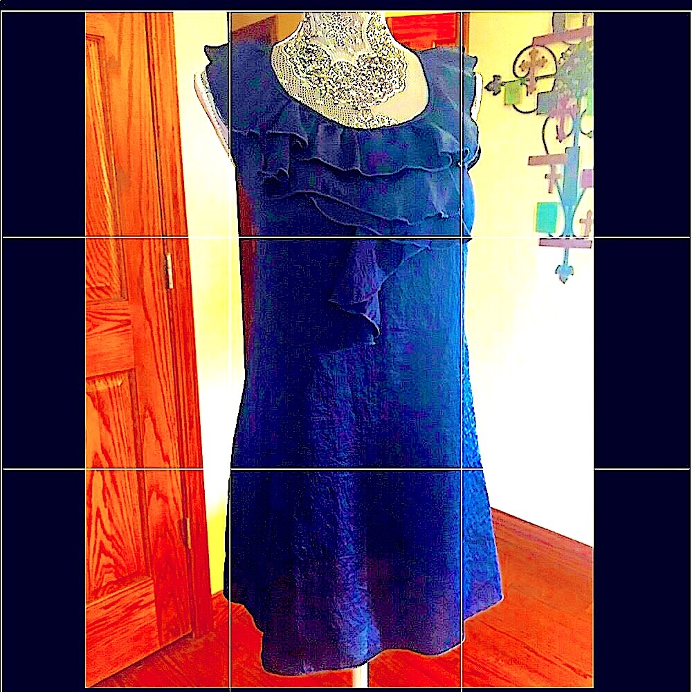 100% SILK DARK BLUE MIDI DRESS. SMALLER BUST XS